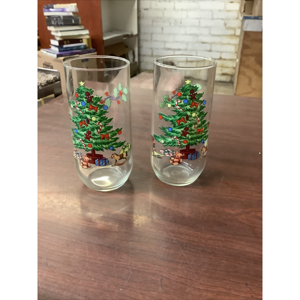 Set of 2 Vintage 90's Luminarc Noel Christmas Tree Holiday Beverage Glasses